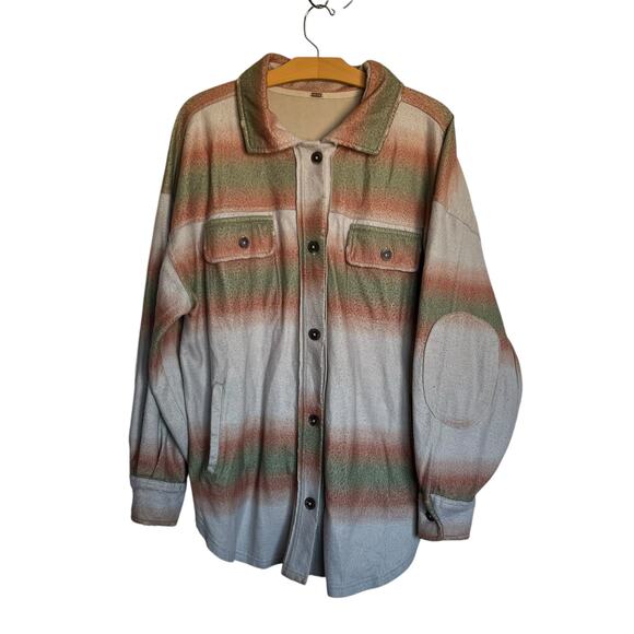 Free People Printed Ruby Jacket Mazipan Combo Gradient Stripe Shacket Size M - Picture 1 of 13